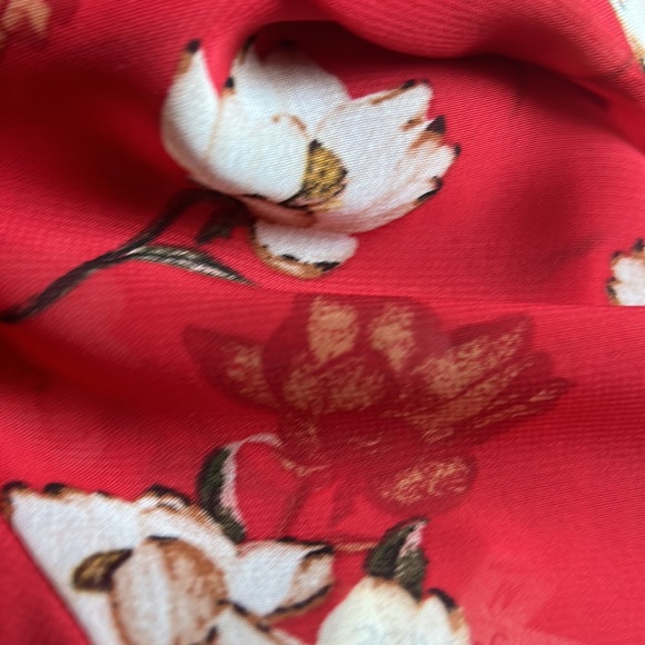 Vibrant red with floral designs see through from knees to bottom - Picture 3 of 3